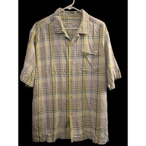 Tommy Bahama Plaid Button Down Short Sleeve Shirt 100% Silk - Size Large